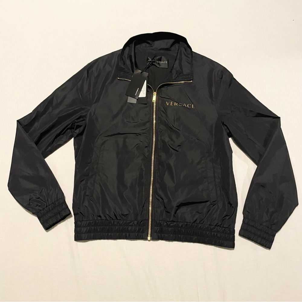 Versace Men's Black Sports Windbreaker with Gold Accents Jacket 2019 Size Large
